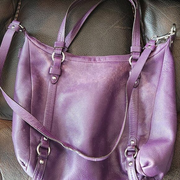 Coach F17566 Leather Alexandra Convertible Pebble Leather Tote Purple - Picture 4 of 4